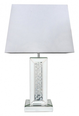 Astor Mirrored Pillar Table Lamp with White Shade