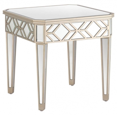 Becca Champagne Geometric Mirrored End Table