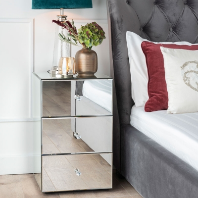Francesca Mirrored 3 Drawer Bedside Cabinet