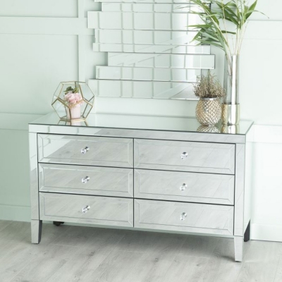 Valencia Mirrored 6 Drawer Wide Chest