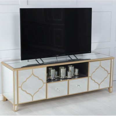 Marrakech Mirrored TV Unit with Gold Trim