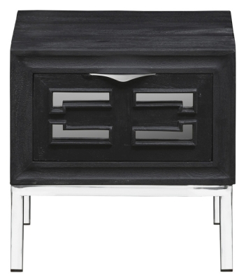 Portobello Black Painted Mirrored Side Table, Solid Mango Wood with Stainless Steel Chrome Base