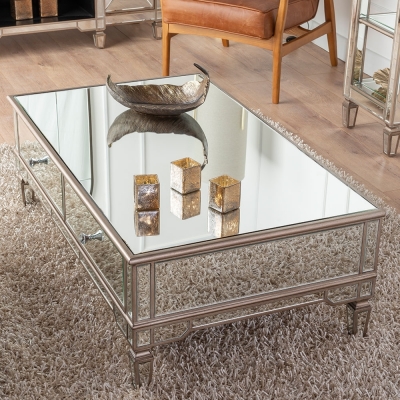 Versailles Mirrored Coffee Table with Champagne Trim