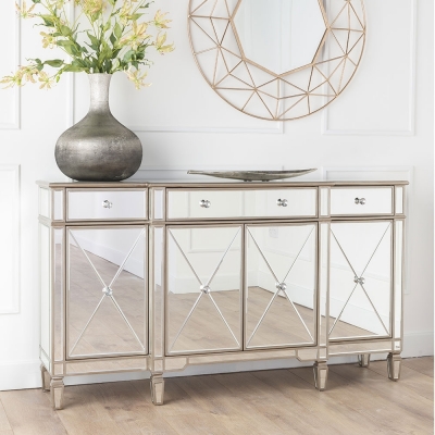 Versailles Mirrored Large Sideboard with Champagne Trim
