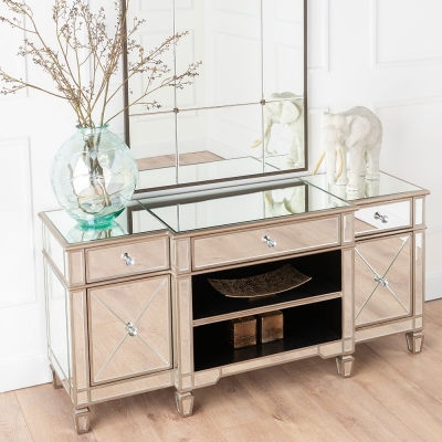 Versailles Mirrored TV Unit with Champagne Trim