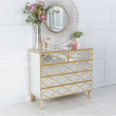 Marrakech Mirrored 3+2 Drawer Chest with Gold Trim