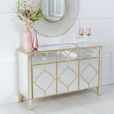 Marrakech Mirrored 3 Door Sideboard with Gold Trim