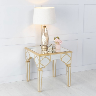 Marrakech Mirrored Side Table with Gold Trim