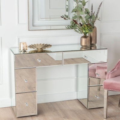 Francesca Mirrored Kneehole Dressing Table - 6 Drawers