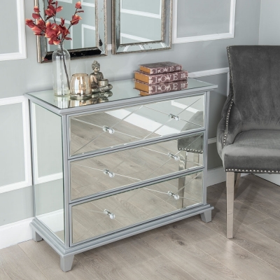 Knightsbridge Mirrored 3 Drawer Wide Chest