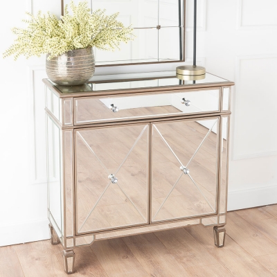 Versailles Mirrored Small Sideboard with Champagne Trim