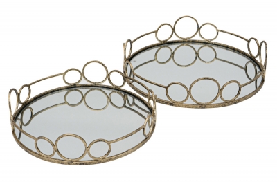 Mindy Brownes Remy Mirrored Antique Gold Trays (Set of 4)