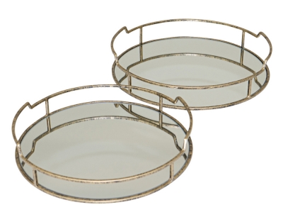 Mindy Brownes Drina Mirrored Antique Gold Trays (Set of 4)