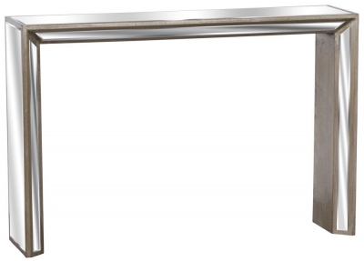 Silver Mirrored Half Moon Table with Cross Detail