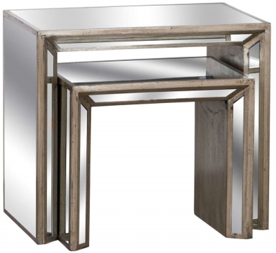 The Damion Nest of Tables - Aged Mirrored and Antique Metallic Finish